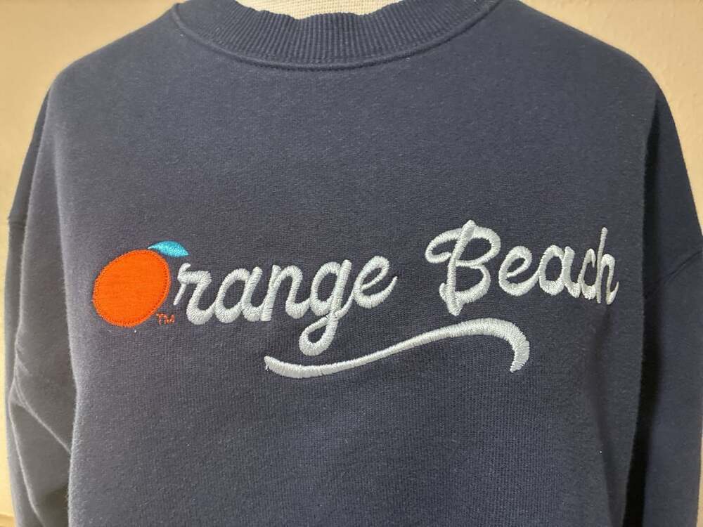 League Orange Beach Sweatshirt Medium Navy Embroidered Crewneck Pullover